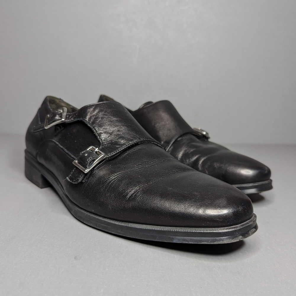 BRUNO MAGLI Black Leather Double Monk Strap Loafers